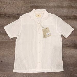 New Folk Dobby Camp Collar Shirt Mens Large White Stripe Short Sleeve Resort